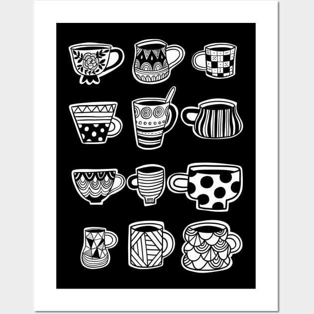 Doodle tea cups Wall Art by kostolom3000